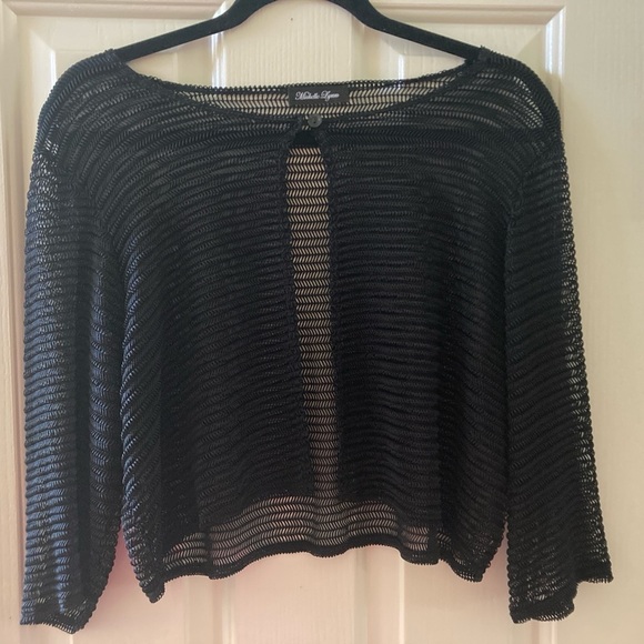 Black Sheer Knit Sweater Long Sleeve Loose Fit One Button - Picture 1 of 6